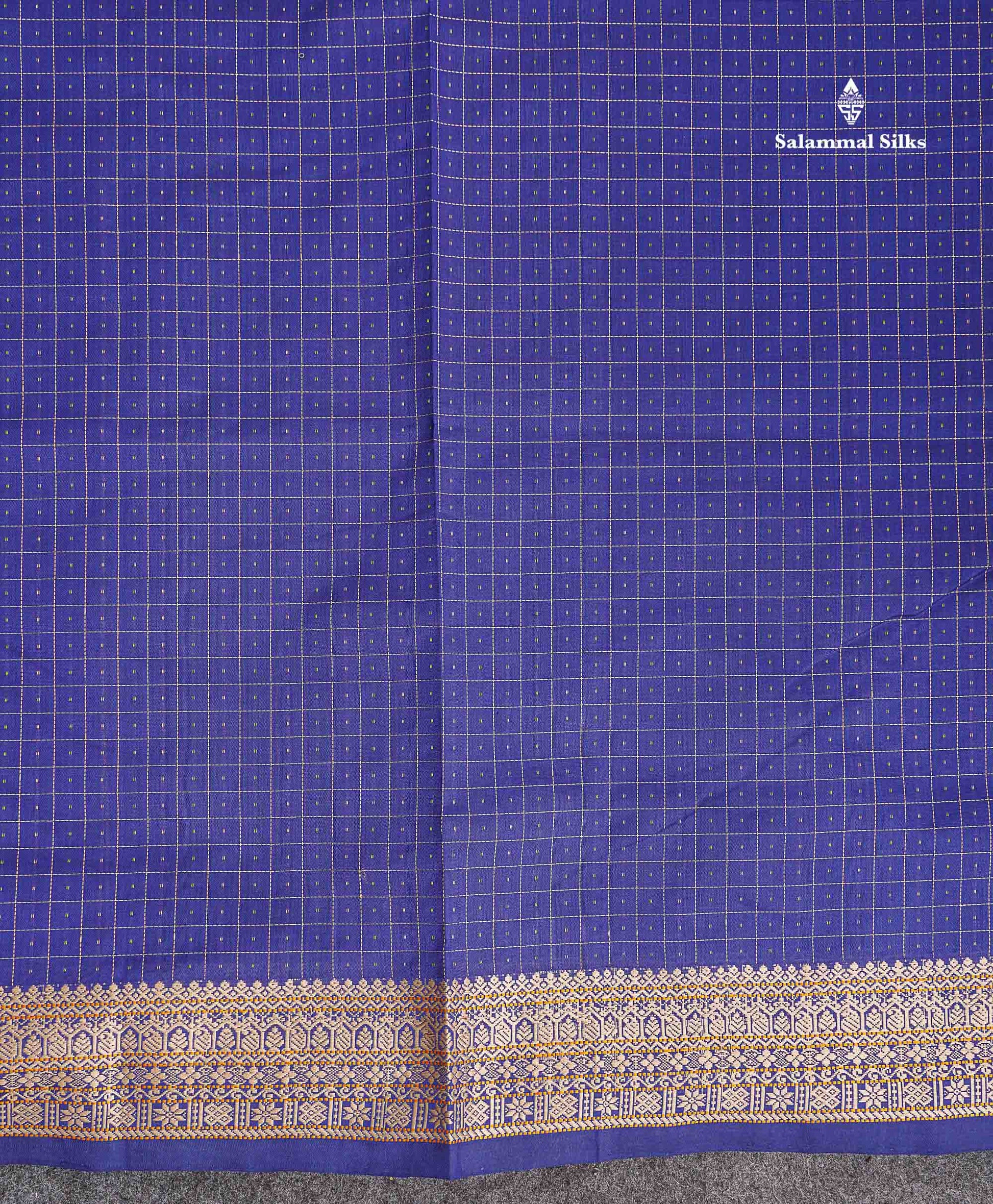 Thread Work Border Of Navy Blue Semi Silk Cotton Saree 