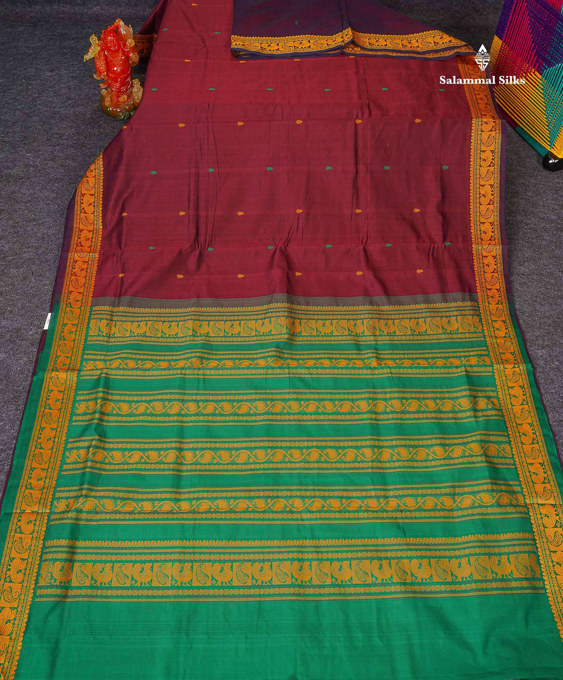 Full View Of Dark Maroon Semi Silk Cotton Saree 