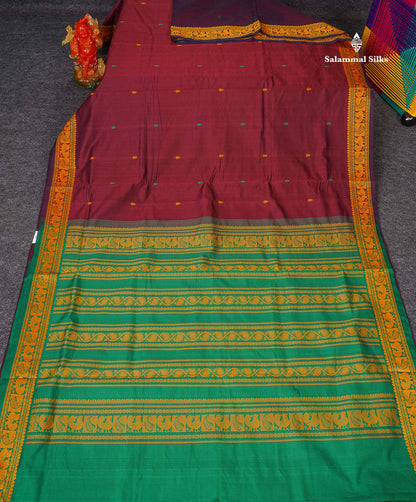 Full View Of Dark Maroon Semi Silk Cotton Saree 