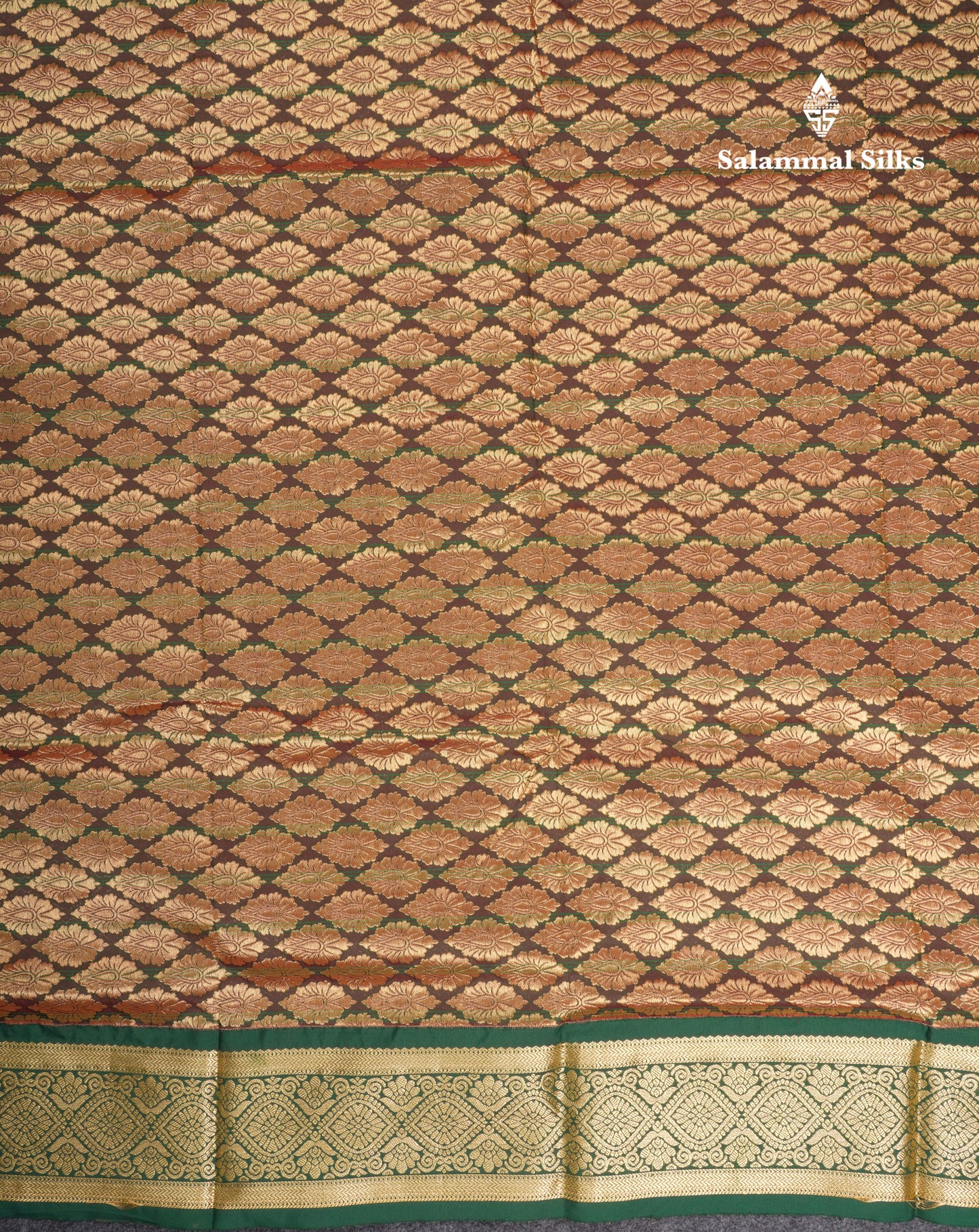 9 Yards Semi Silk Saree Pink Checks with Contrast Bottle Green Border