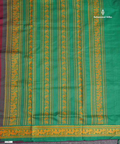 Pallu Of Dark Maroon Semi Silk Cotton Saree 