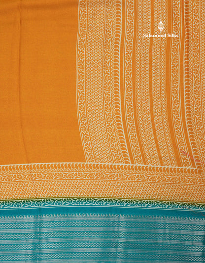 Bottle Green Plain Semi Georgette Saree With Mustard Yellow Traditinal Border