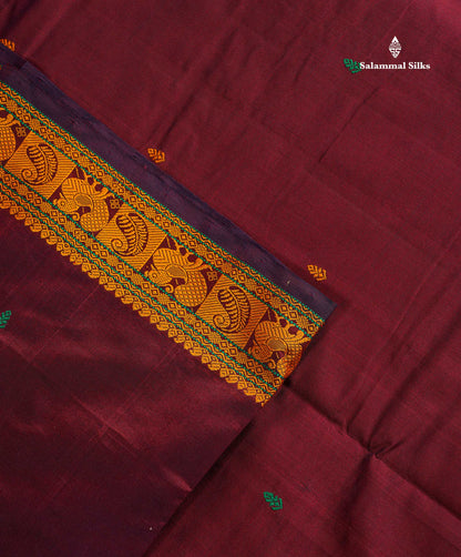 Semi Silk Cotton Saree - Dark Maroon Colour Body With Thread Work Border