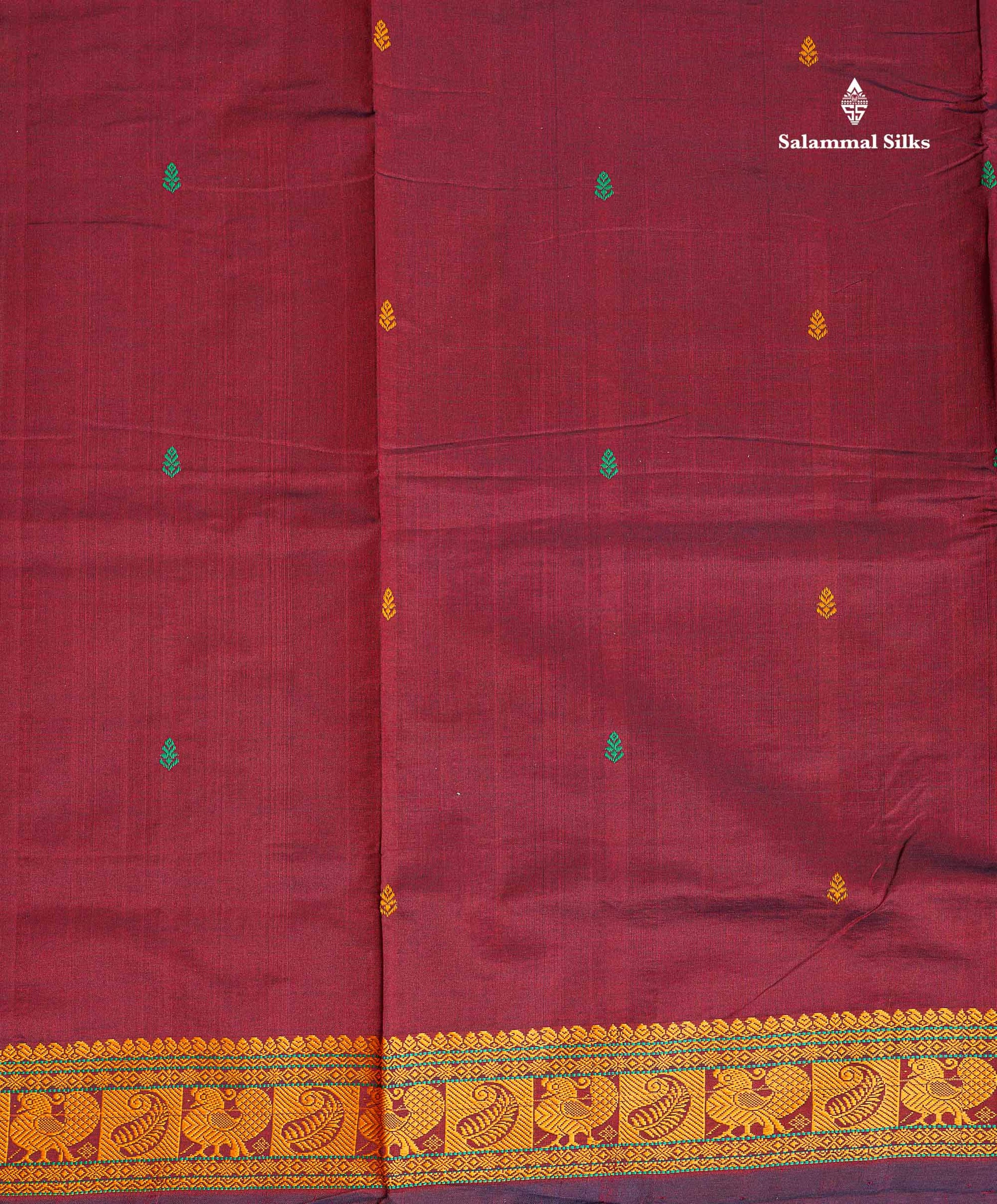 Thread Work Border Of Dark Maroon Semi Silk Cotton Saree 