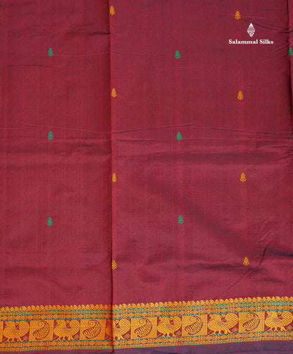 Thread Work Border Of Dark Maroon Semi Silk Cotton Saree 