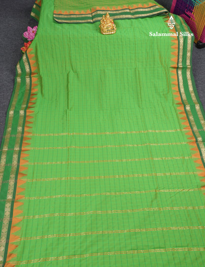 9 Yards Semi Silk Saree Green with Contrast Bottle Green Traditional Double Border