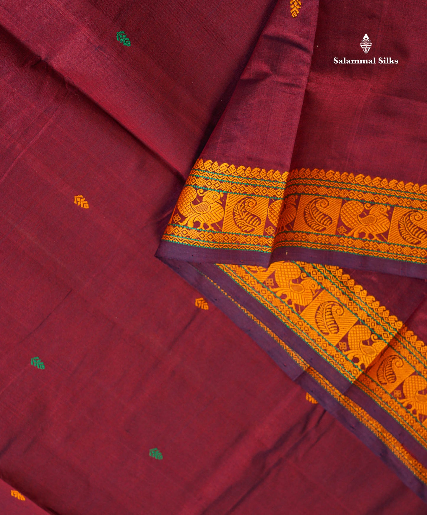 Semi Silk Cotton Saree - Dark Maroon Colour Body With Thread Work Border