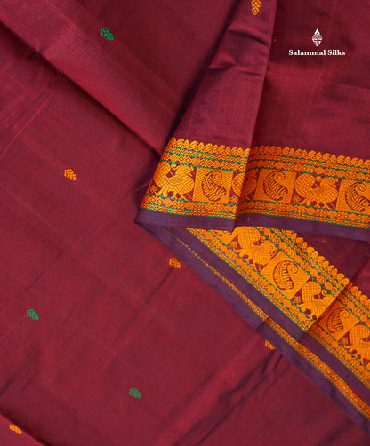 Semi Silk Cotton Saree - Dark Maroon Colour Body With Thread Work Border
