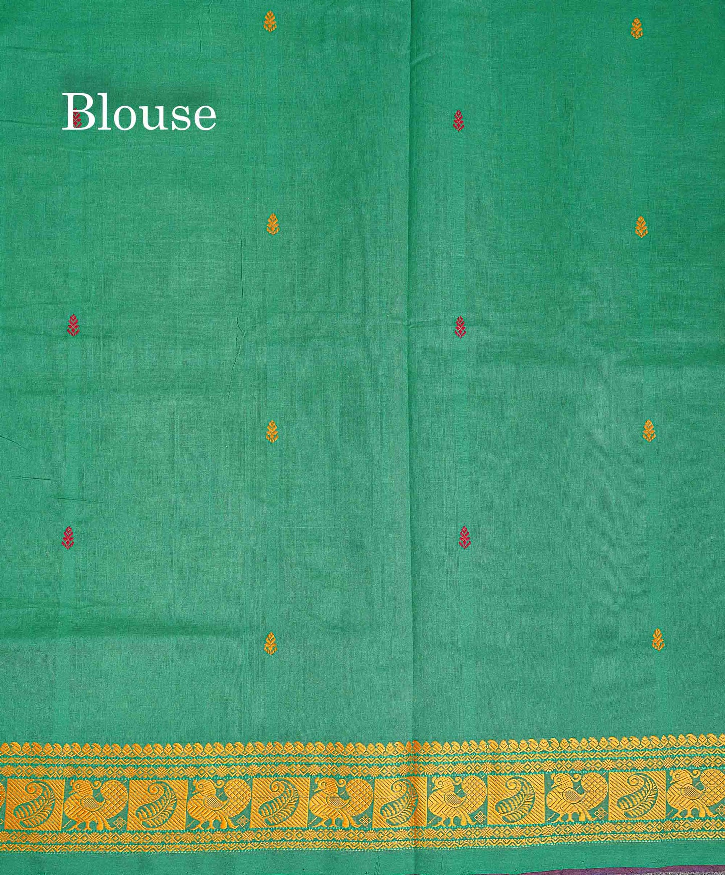 Contrast Green Blouse Of Dark Maroon Semi Silk Cotton Saree 