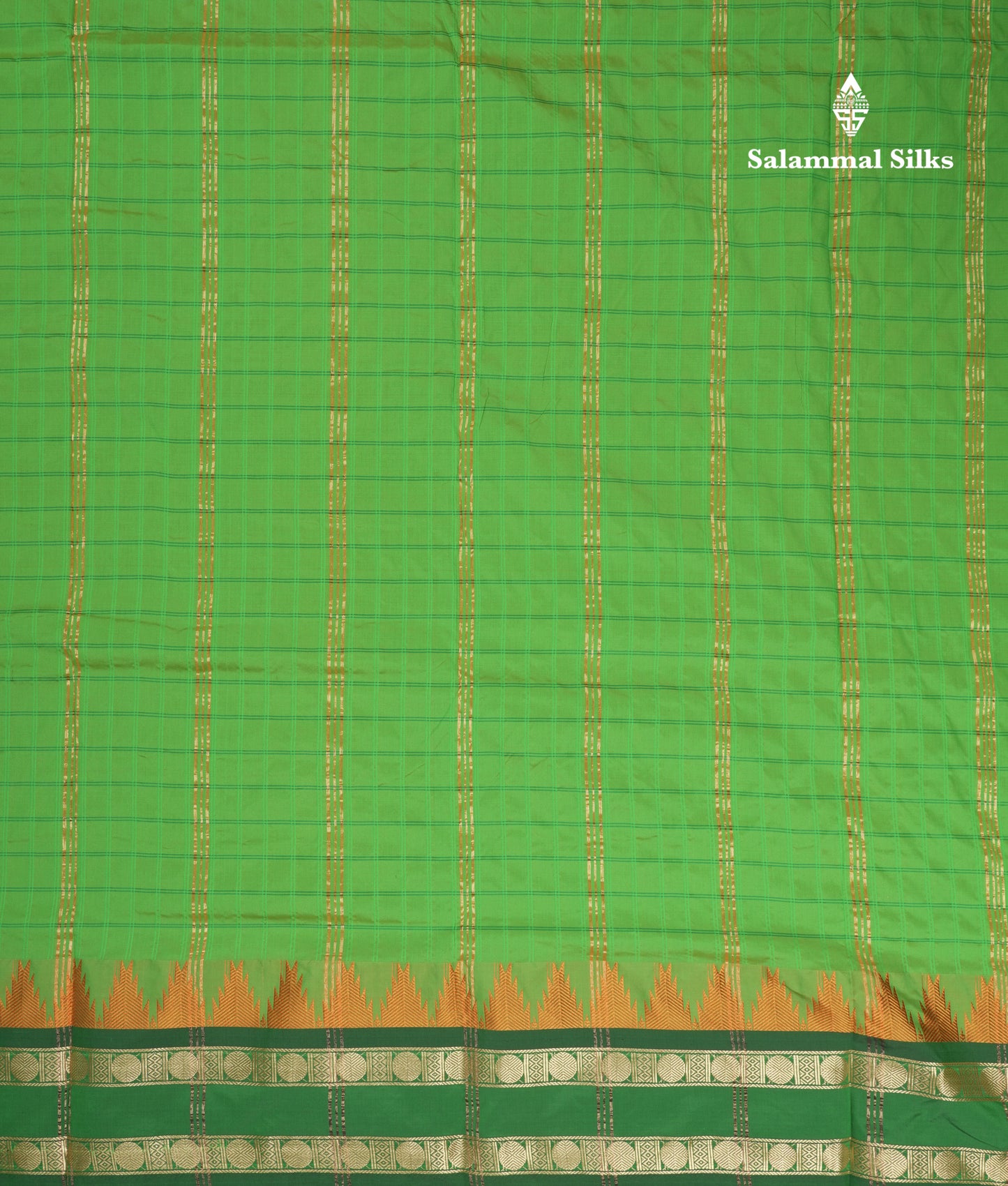 9 Yards Semi Silk Saree Green with Contrast Bottle Green Traditional Double Border