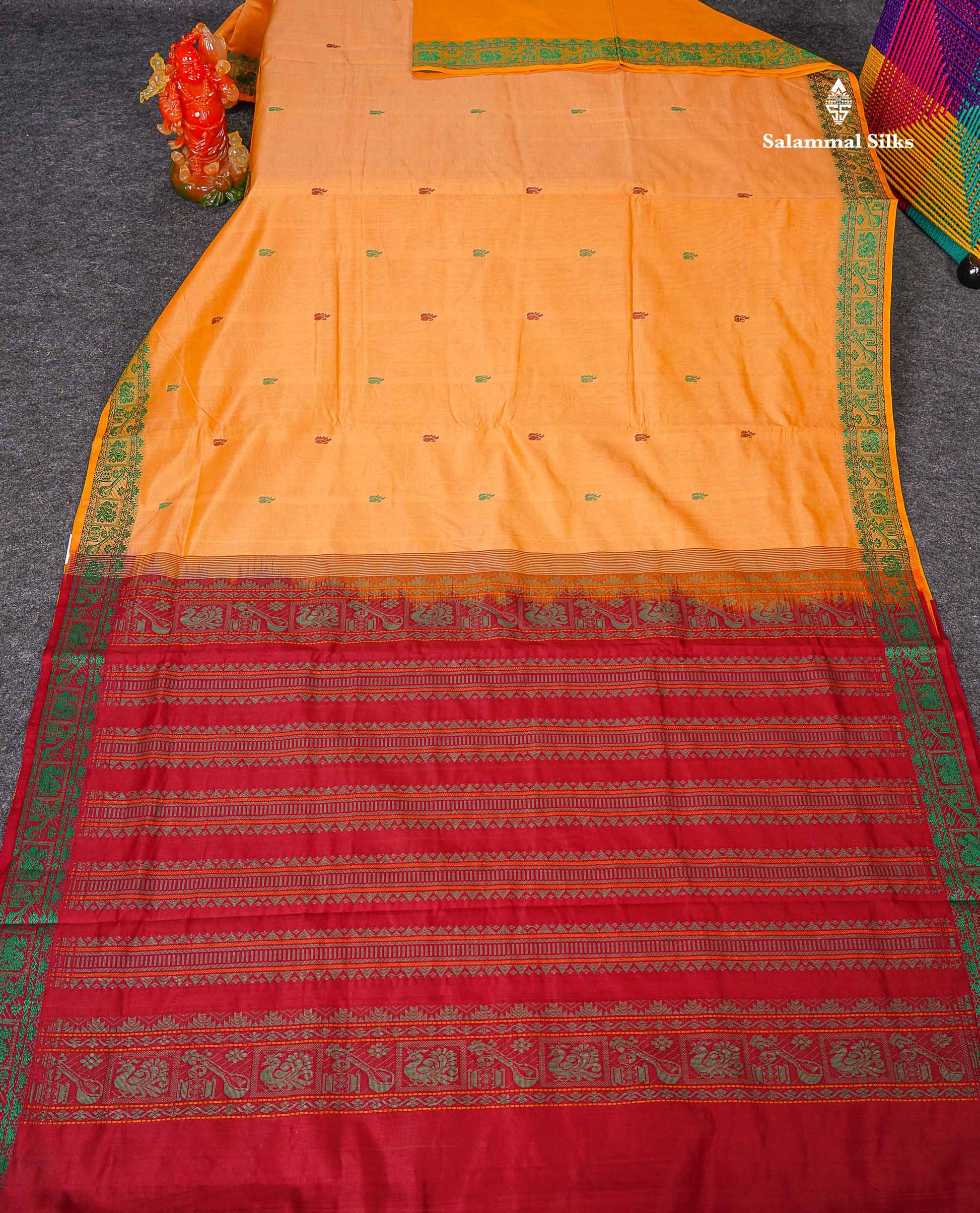 Full View Of Light Oange Semi Silk Cotton Saree 