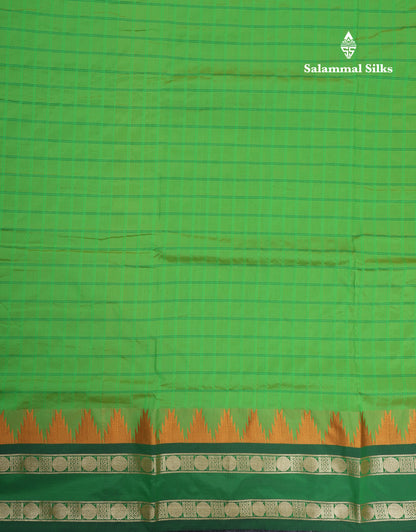 9 Yards Semi Silk Saree Green with Contrast Bottle Green Traditional Double Border