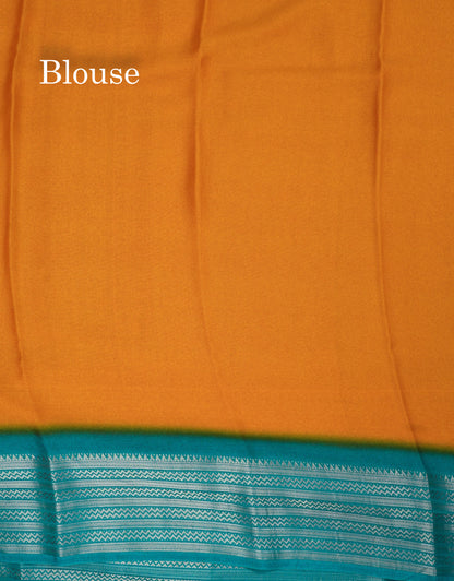 Bottle Green Plain Semi Georgette Saree With Mustard Yellow Traditinal Border