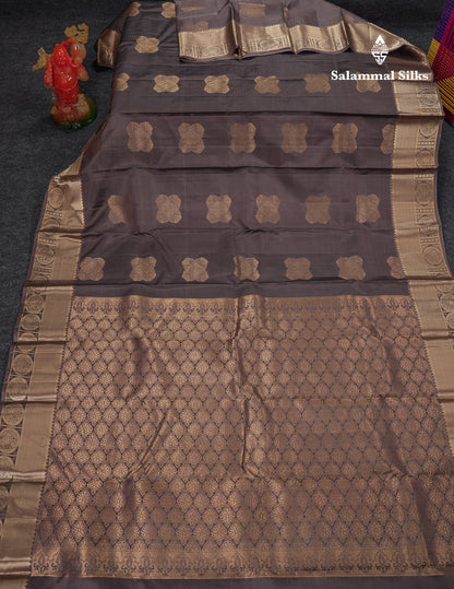 Beautiful Elephant Grey Pure Kanjivaram Silk Saree With Traditional Border