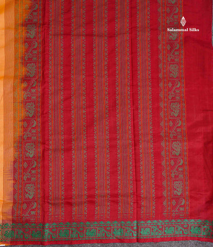 Pallu Of Light Orange Semi Silk Cotton Saree
