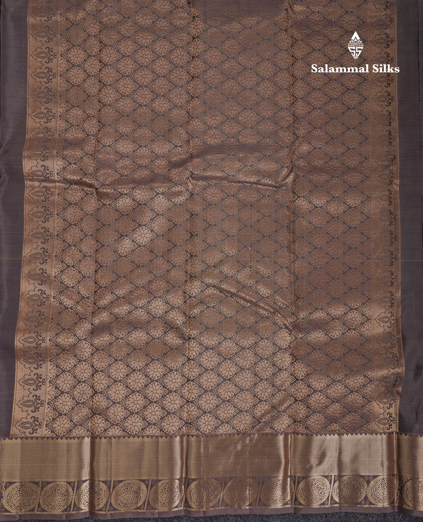 Beautiful Elephant Grey Pure Kanjivaram Silk Saree With Traditional Border