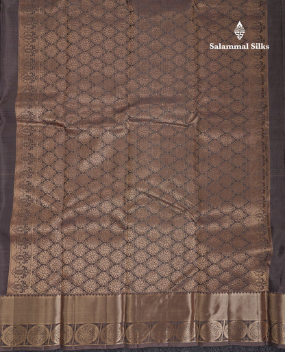 Beautiful Elephant Grey Pure Kanjivaram Silk Saree With Traditional Border