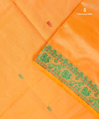 Semi Silk Cotton Saree - Light Orange Colour Body With Thread Work Border
