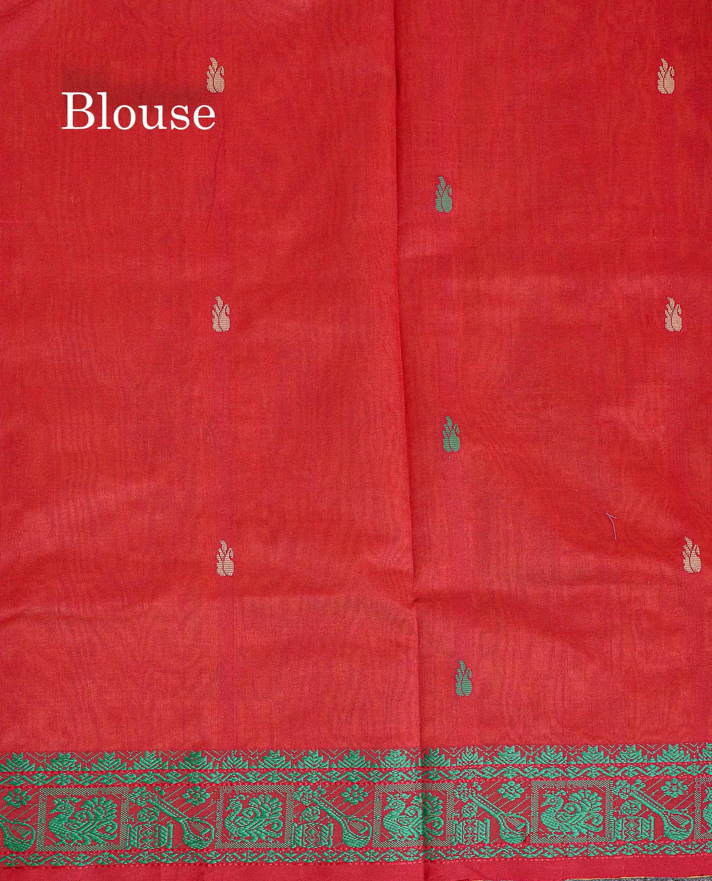 Contrast Red Blouse Of Light Orange Semi Silk Cotton Saree