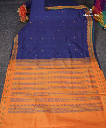 Full View Of Navy Blue Semi Silk Cotton Saree 