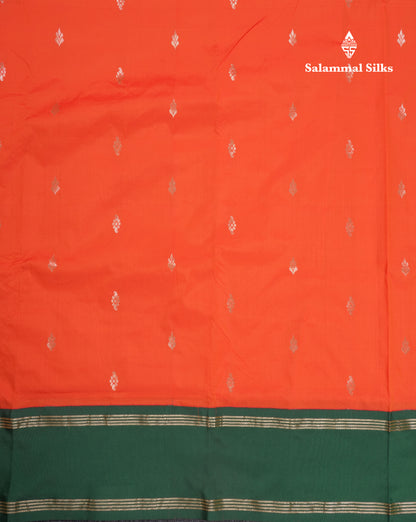 9 Yards Semi Silk Saree Orange with Contrast Bottle Green Traditional Gap Border