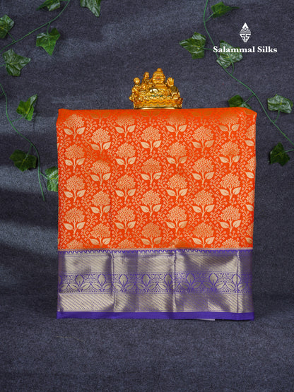 Semi Pattu Pavadai ( Orange ) With Contrast Navy Blue Blouse 21"