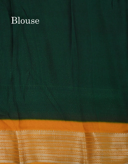 Bottle Green Plain Semi Georgette Saree With Mustard Yellow Traditinal Border