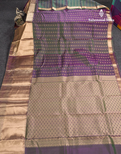 Dual Tone Purple Pure Kanjivaram Silk Saree With Self Long Border