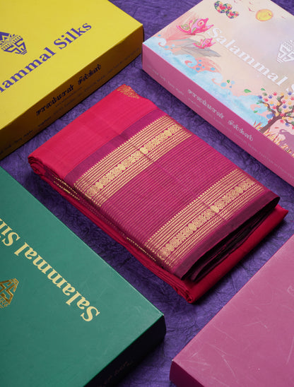 Beautiful Dark Maroon Pure Kanjivaram Silk Saree With Contrast Dark Brown Traditional Border