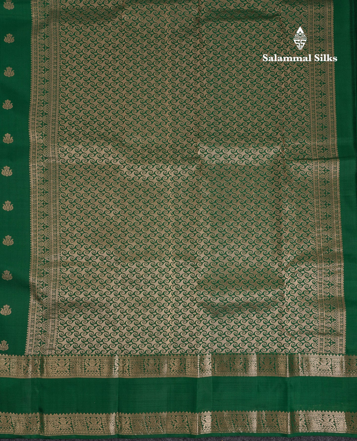 Beautiful Bottle Green Pure Kanjivaram Silk Saree With Traditional Rettapet Border