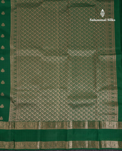 Beautiful Bottle Green Pure Kanjivaram Silk Saree With Traditional Rettapet Border