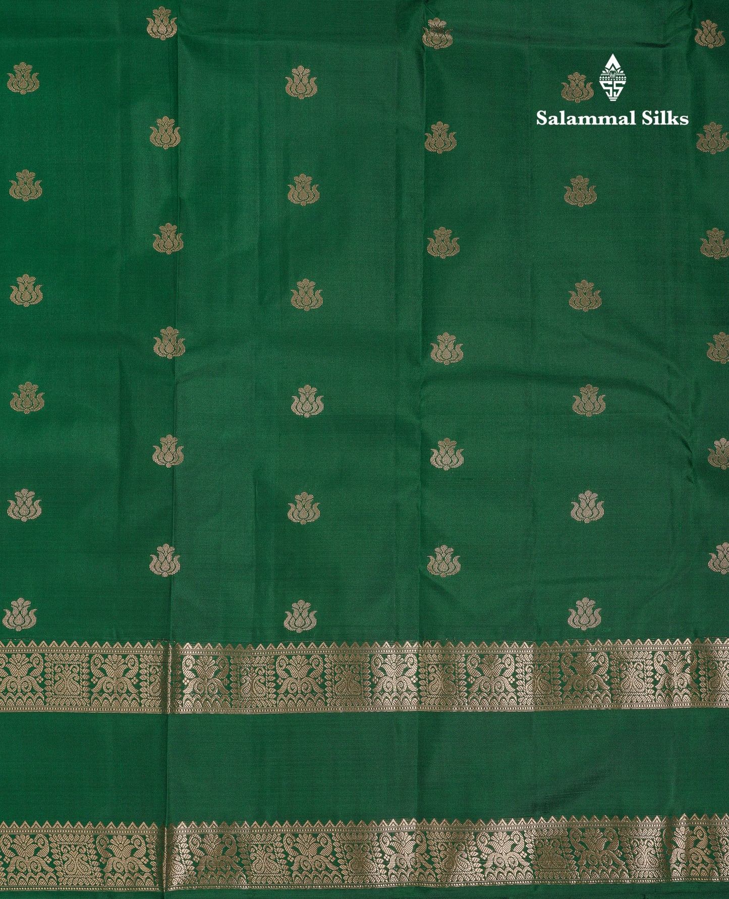Beautiful Bottle Green Pure Kanjivaram Silk Saree With Traditional Rettapet Border