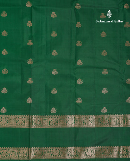 Beautiful Bottle Green Pure Kanjivaram Silk Saree With Traditional Rettapet Border