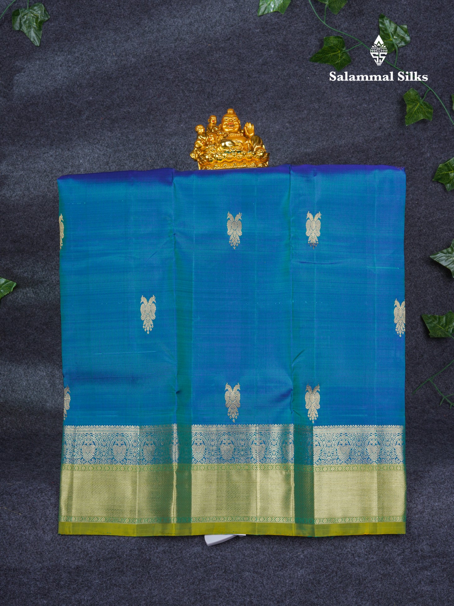 Pure Silk Pattu Pavadai (Peacock Blue) With Contrast Dual Tone Green Blouse 28"