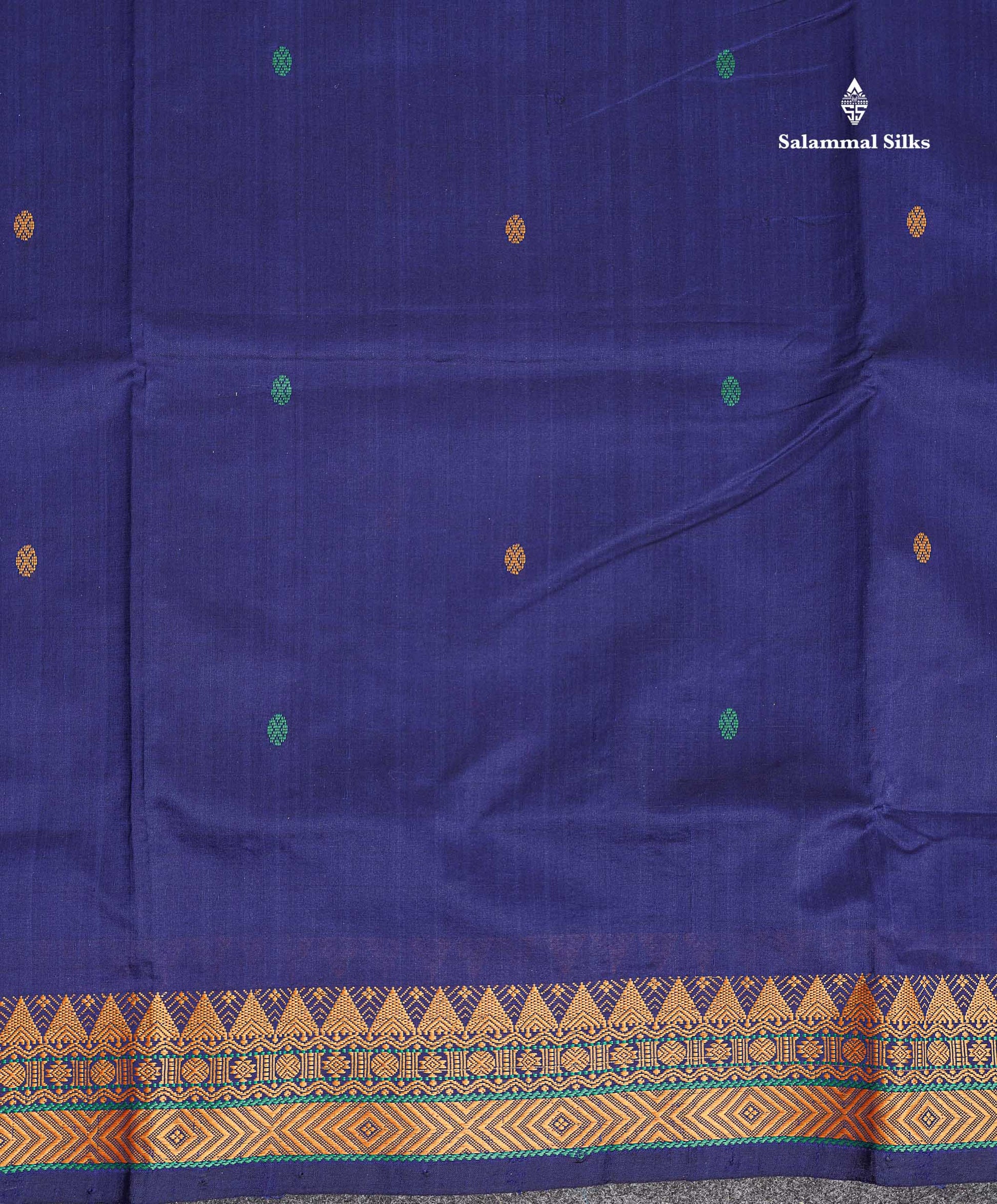 Thread Work Border Of Navy Blue Semi Silk Cotton Saree 