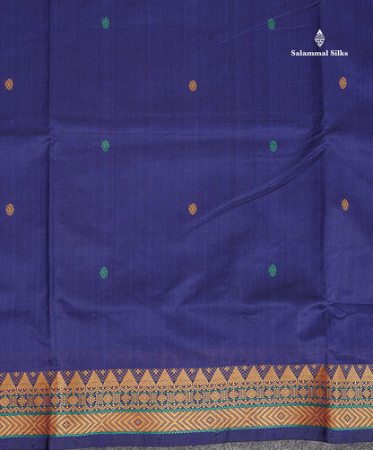 Thread Work Border Of Navy Blue Semi Silk Cotton Saree 