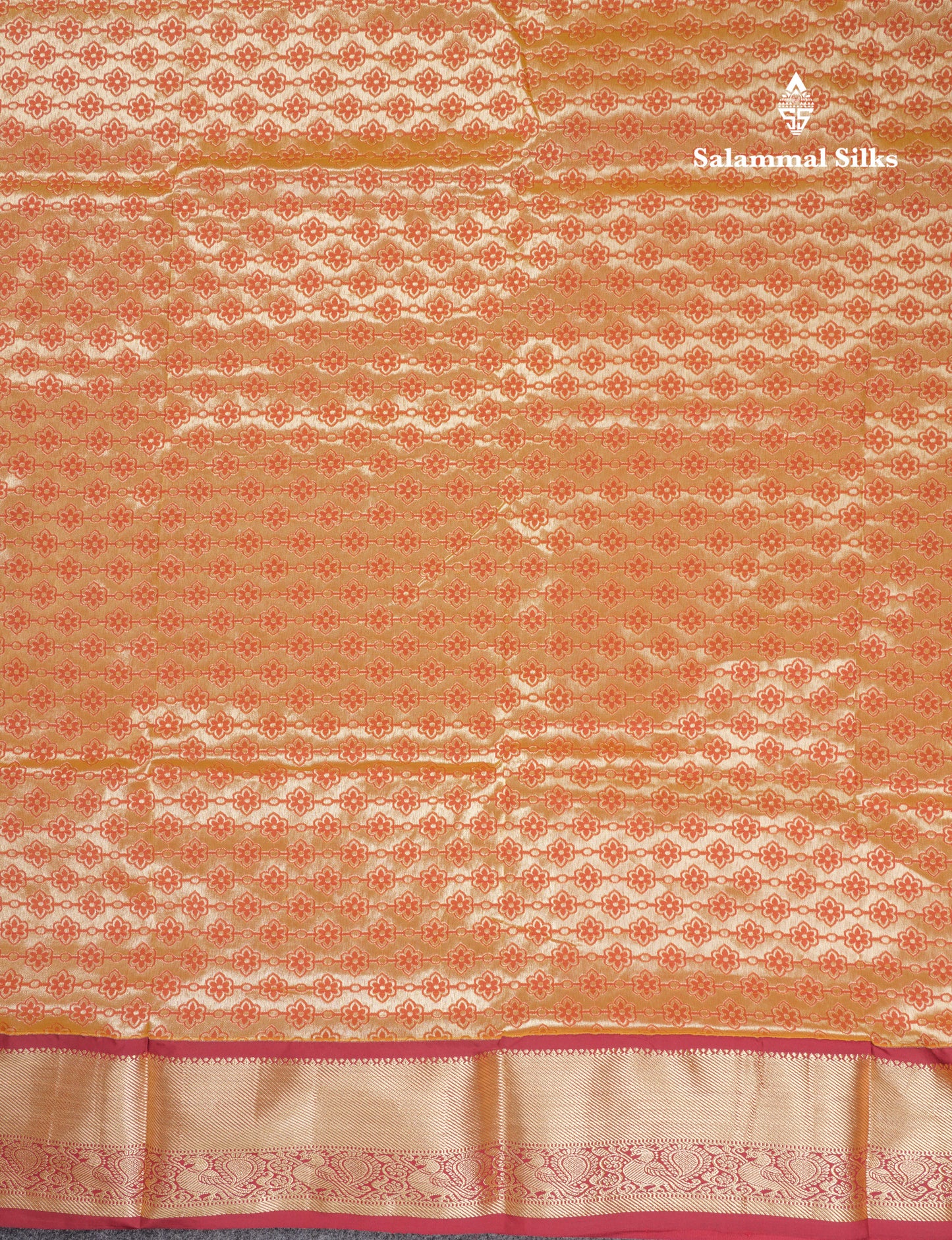 9 Yards Semi Silk Saree Peach Orange with Contrast Maroon Border