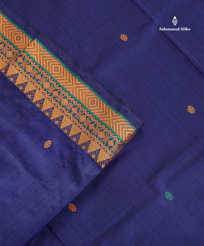 Semi Silk Cotton Saree - Navy Blue Colour Body With Thread Work Border
