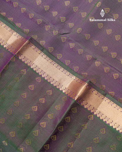 Dual Tone Purple Pure Kanjivaram Silk Saree With Self Long Border