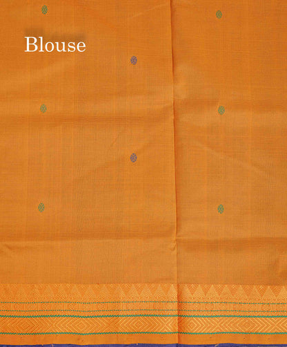 Contrast Mustard Yellow Blouse Of Navy Blue Semi Silk Cotton Saree