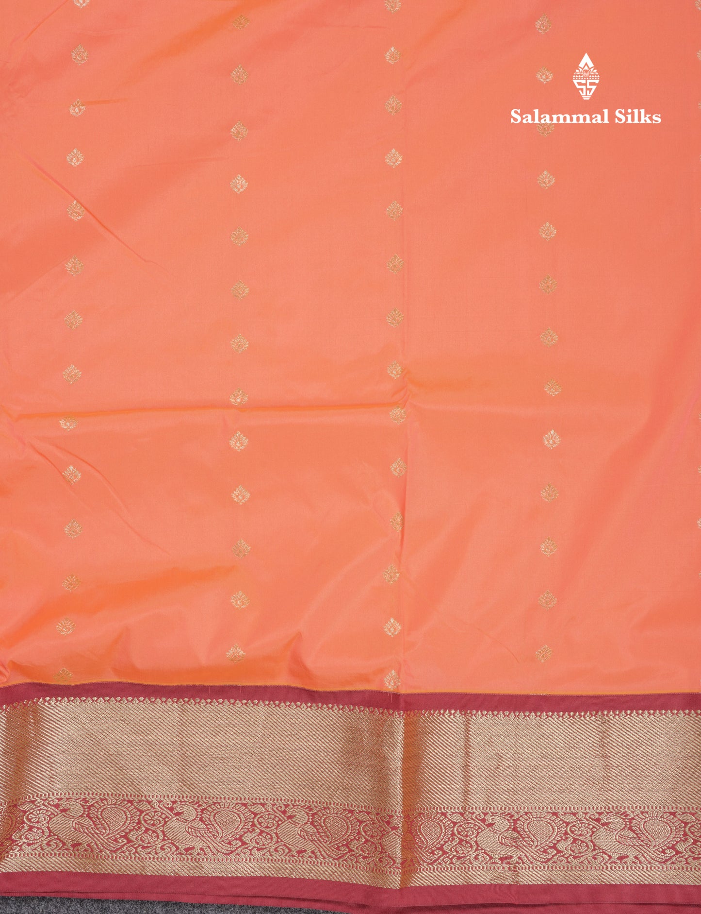 9 Yards Semi Silk Saree Peach Orange with Contrast Maroon Border