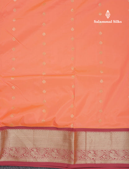 9 Yards Semi Silk Saree Peach Orange with Contrast Maroon Border