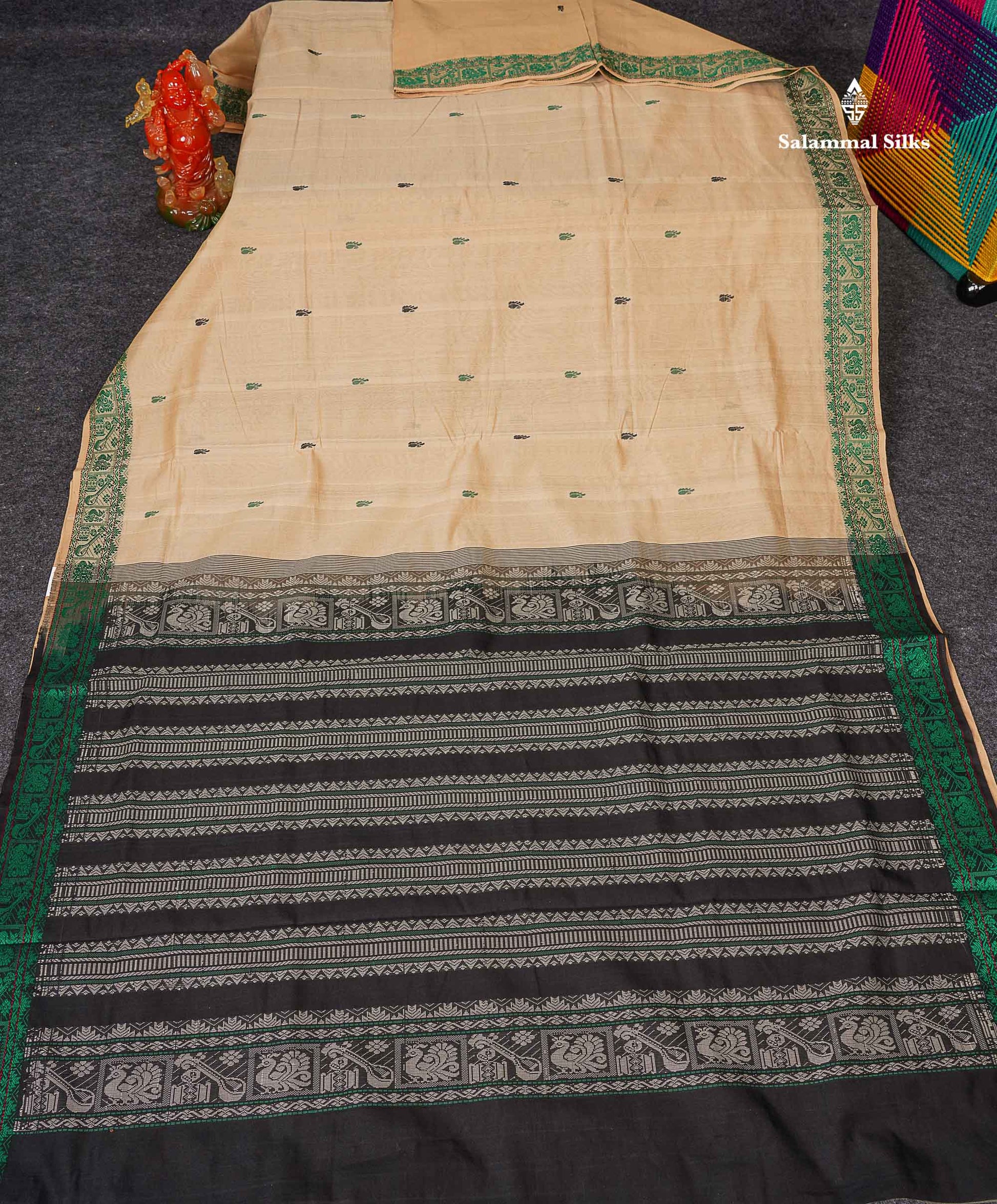 Full View Of Cream Sandal Semi Silk Cotton Saree 