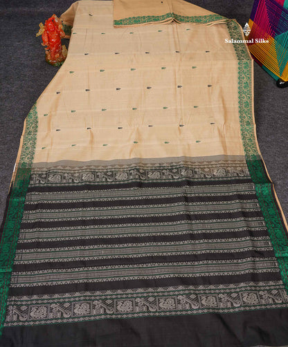 Full View Of Cream Sandal Semi Silk Cotton Saree 