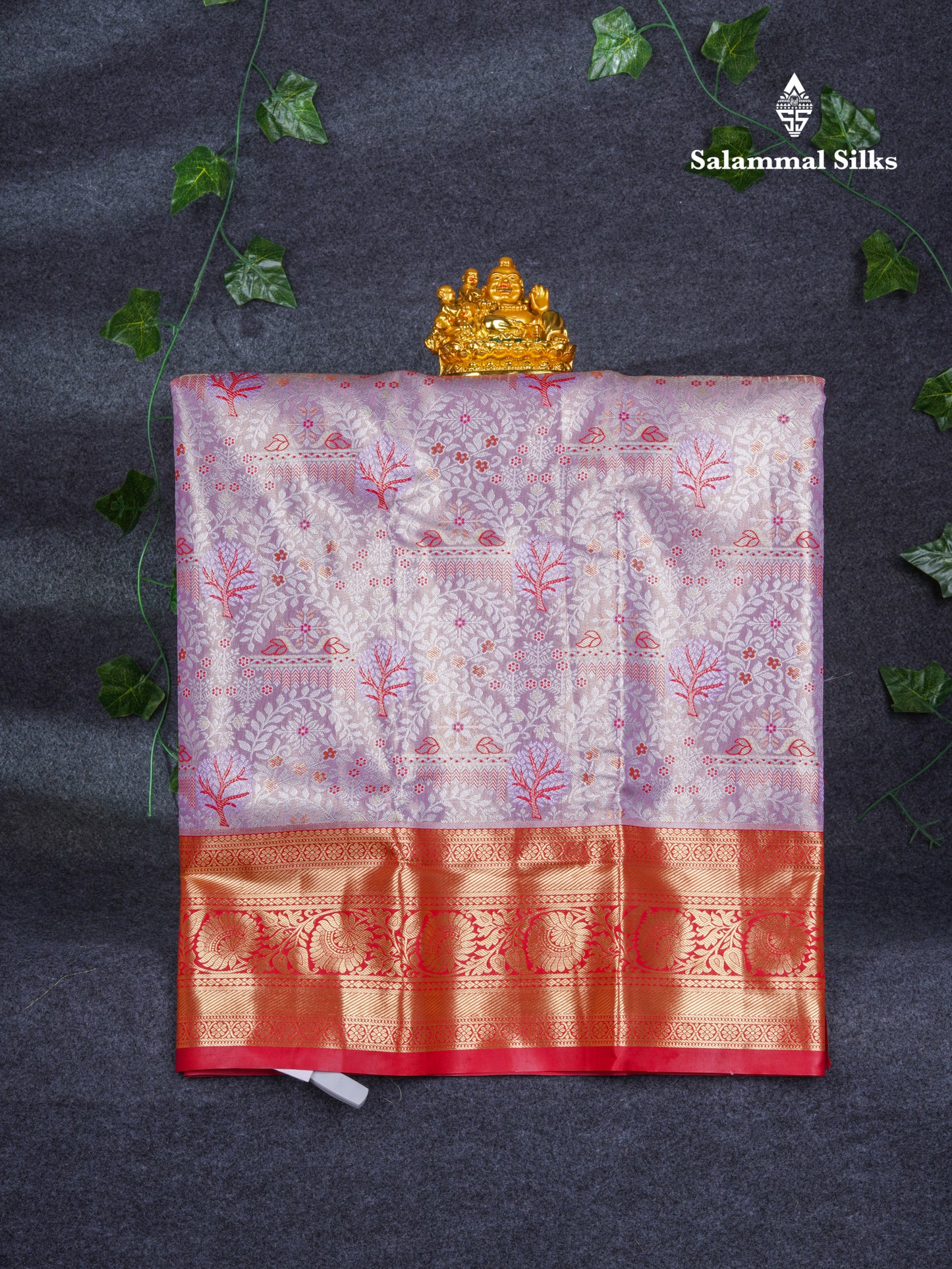 Semi Silk Pattu Pavadai Tissue ( Light Lavender ) with Chilly Red Blouse 27"