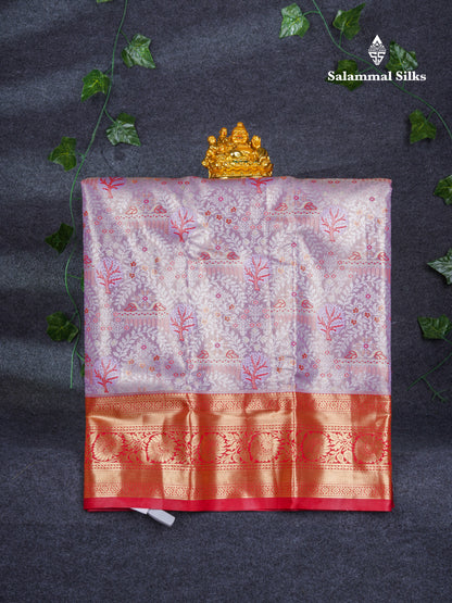 Semi Silk Pattu Pavadai Tissue ( Light Lavender ) with Chilly Red Blouse 27"