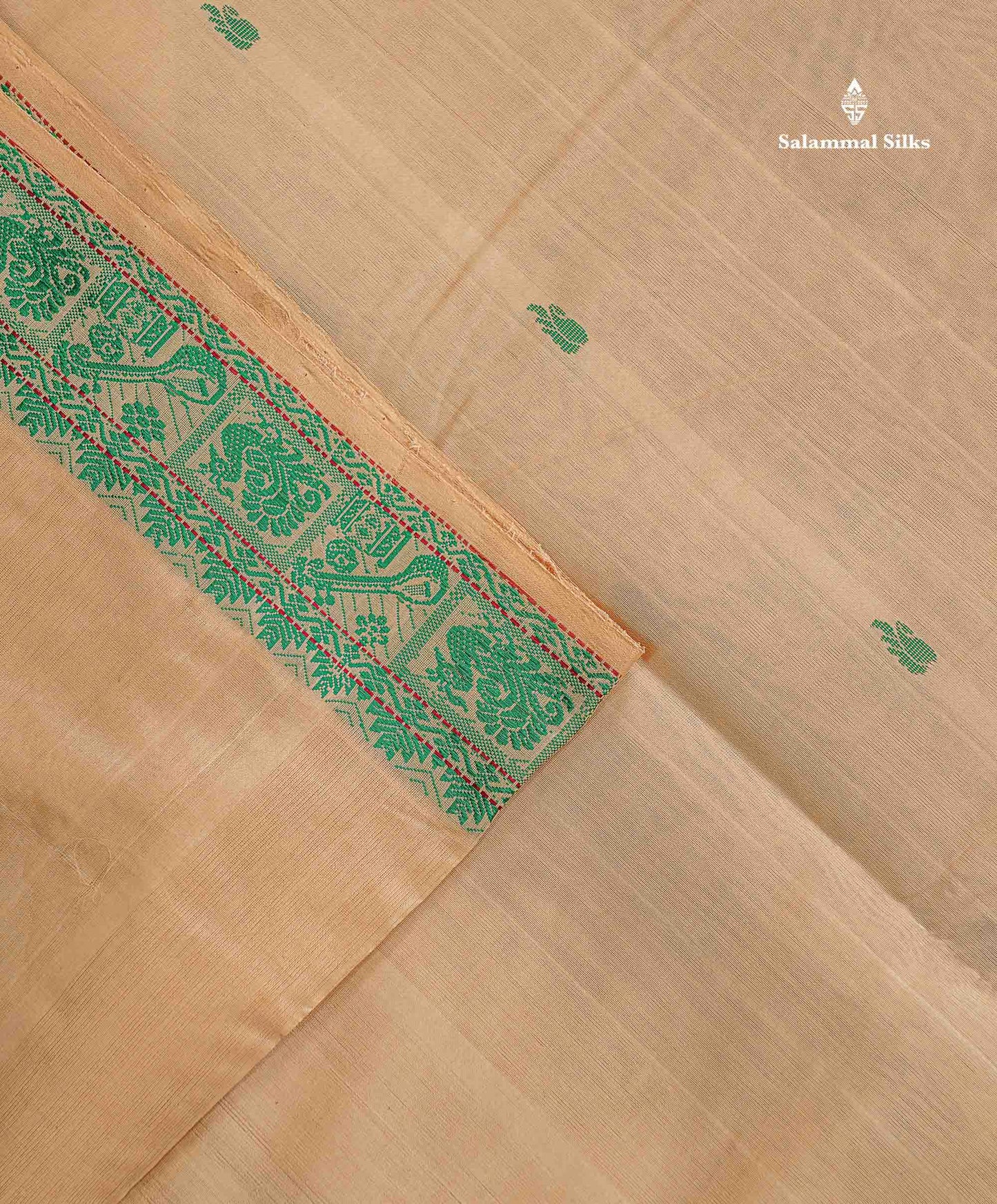 Semi Silk Cotton Saree - Cream Sandal Colour Body With Thread Work Border