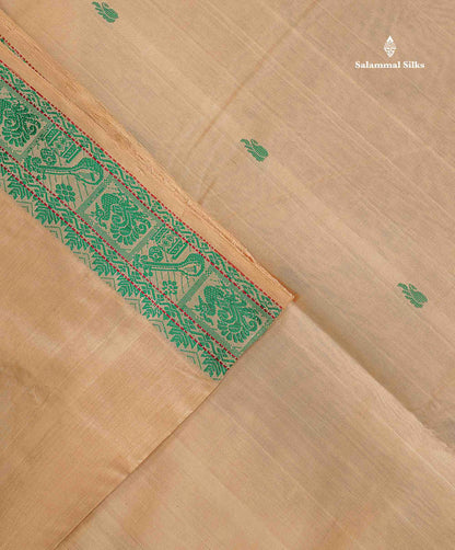 Semi Silk Cotton Saree - Cream Sandal Colour Body With Thread Work Border