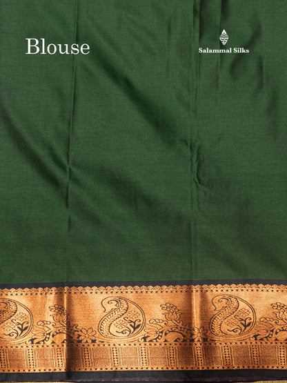 Bottle Green Colour Semi Silk Saree With Navy Blue Copper Zari Border