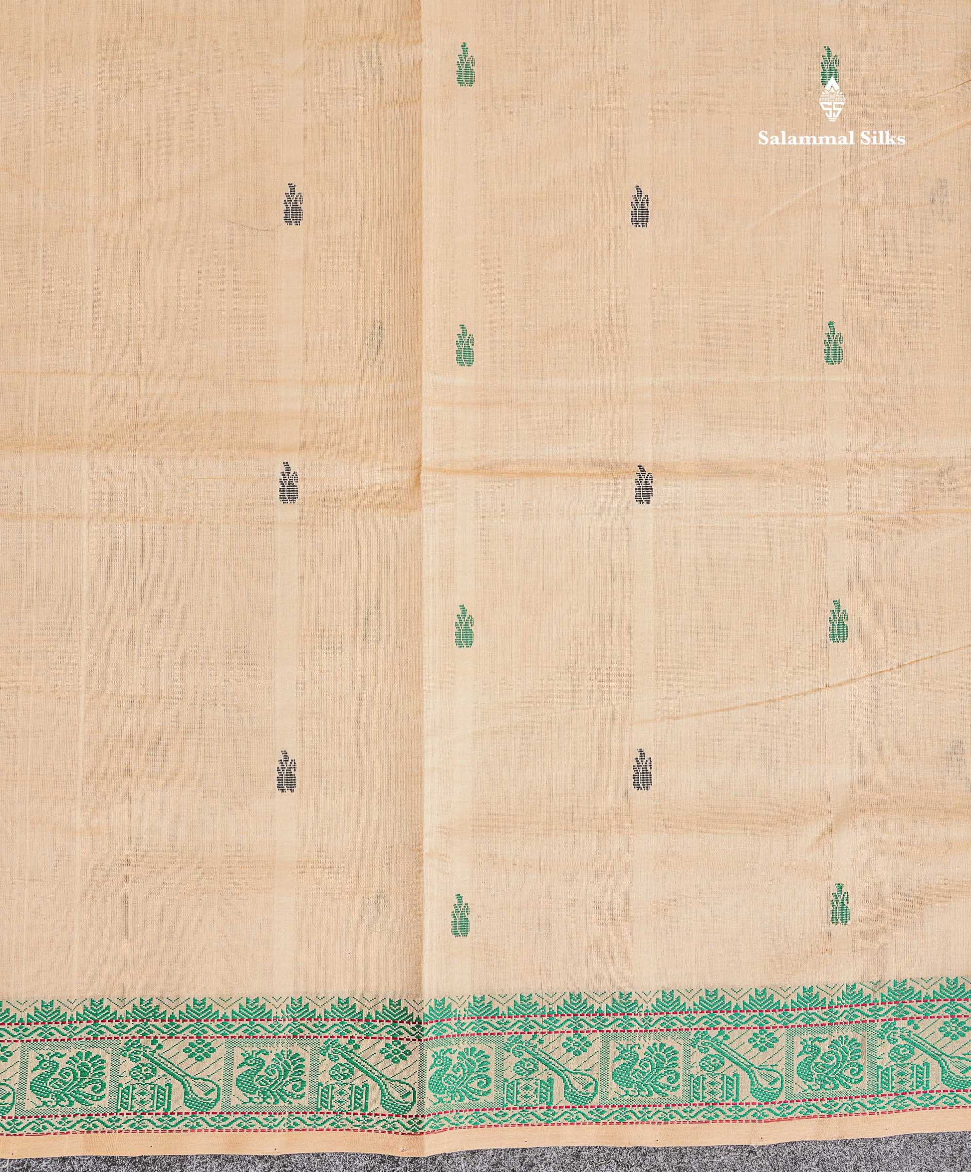 Thread Work Boder Of Cream Sandal Semi Silk Cotton Saree 